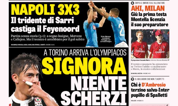 Rassegna stampa: prime pagine Gazzetta, Corriere e Tuttosport di mercoledì 27 settembre 2017