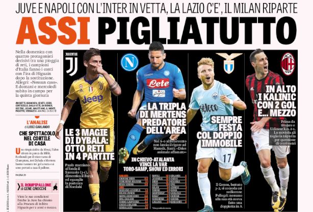 Rassegna stampa: prime pagine Gazzetta, Corriere e Tuttosport di lunedì 18 settembre 2017