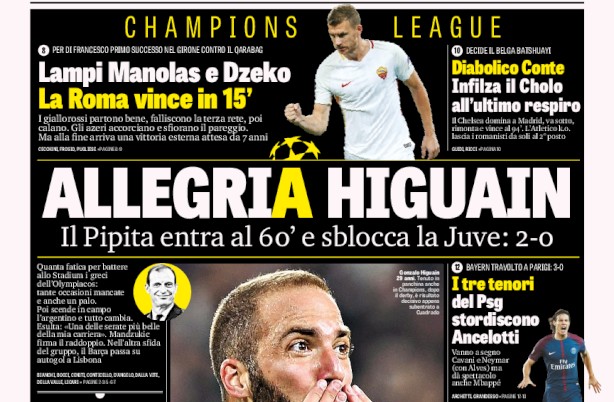 Rassegna stampa: prime pagine Gazzetta, Corriere e Tuttosport di giovedì 28 settembre 2017