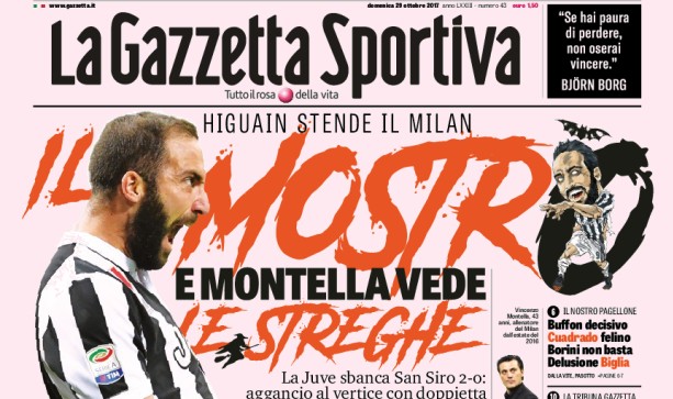 Rassegna stampa: prime pagine Gazzetta, Corriere e Tuttosport di domenica 29 ottobre 2017