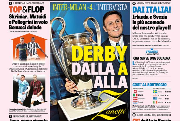 Rassegna stampa: prime pagine Gazzetta, Corriere e Tuttosport di mercoledì 11 ottobre 2017