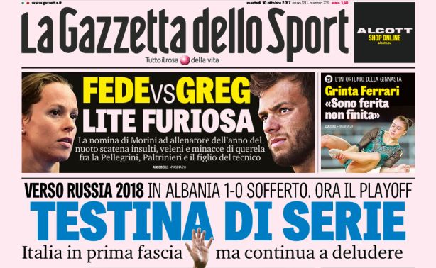 Rassegna stampa: prime pagine Gazzetta, Corriere e Tuttosport di martedì 10 ottobre 2017