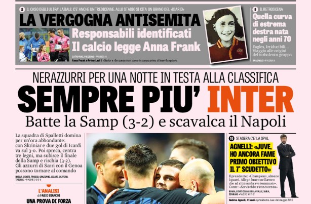 Rassegna stampa: prime pagine Gazzetta, Corriere e Tuttosport di mercoledì 25 ottobre 2017