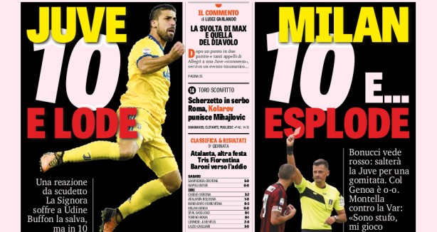 Rassegna stampa: prime pagine Gazzetta, Corriere e Tuttosport di lunedì 23 ottobre 2017