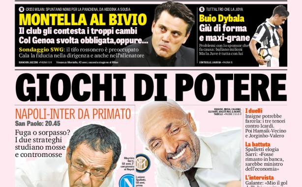 Rassegna stampa: prime pagine Gazzetta, Corriere e Tuttosport di sabato 21 ottobre 2017