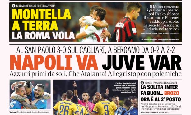 Rassegna stampa: prime pagine Gazzetta, Corriere e Tuttosport di lunedì 2 ottobre 2017