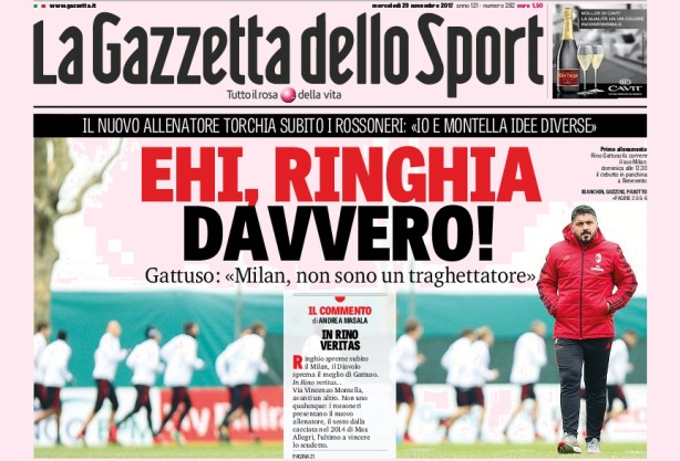 Rassegna stampa: prime pagine Gazzetta, Corsport e Tuttosport di mercoledì 29 novembre 2017