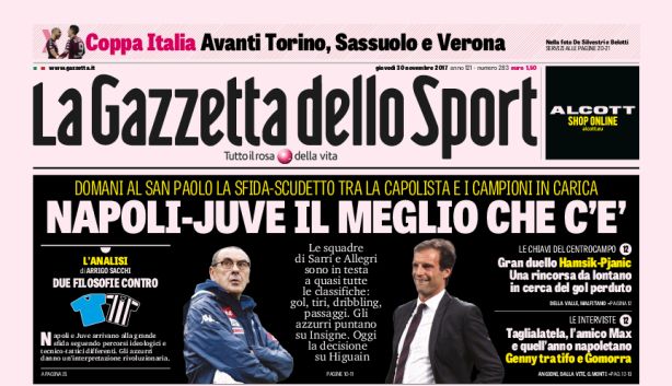 Rassegna stampa: prime pagine Gazzetta, Corsport e Tuttosport di giovedì 30 novembre 2017