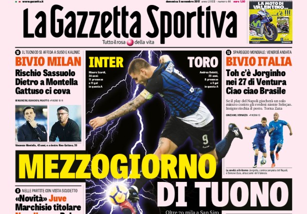 Rassegna stampa: prime pagine Gazzetta, Corriere e Tuttosport di domenica 5 novembre 2017