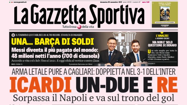 Rassegna stampa: prime pagine Gazzetta, Corsport e Tuttosport di domenica 26 novembre 2017