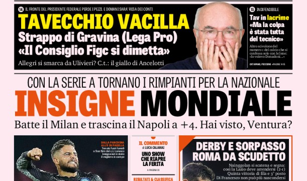 Rassegna stampa: prime pagine Gazzetta, Corriere e Tuttosport di domenica 19 novembre 2017