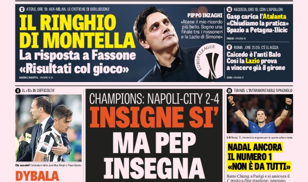 Rassegna stampa: prime pagine Gazzetta, Corriere e Tuttosport di giovedì 2 novembre 2017