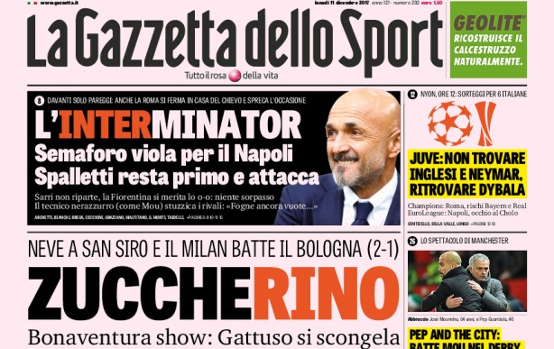 Rassegna stampa: prime pagine Gazzetta, Corsport e Tuttosport di lunedì 11 dicembre 2017