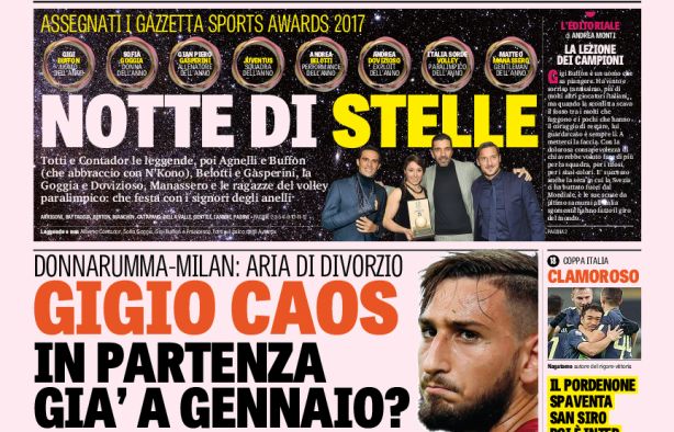 Rassegna stampa: prime pagine Gazzetta, Corsport e Tuttosport di mercoledì 13 dicembre 2017