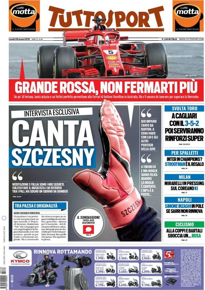 Rassegna stampa 26 marzo 2018: prime pagine di Corriere e Tuttosport