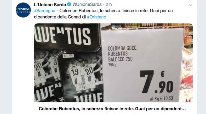 La colomba della Juve diventa &#8220;Rubentus&#8221;: dipendente Conad nei guai&#8230;