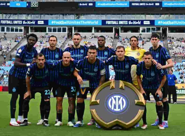 Giocatori dell'Inter prima di un match