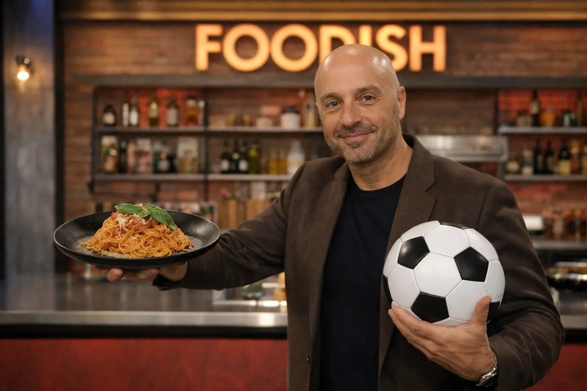 Bastianich tra calcio e cucina, immagine creata con intelligenza artificiale