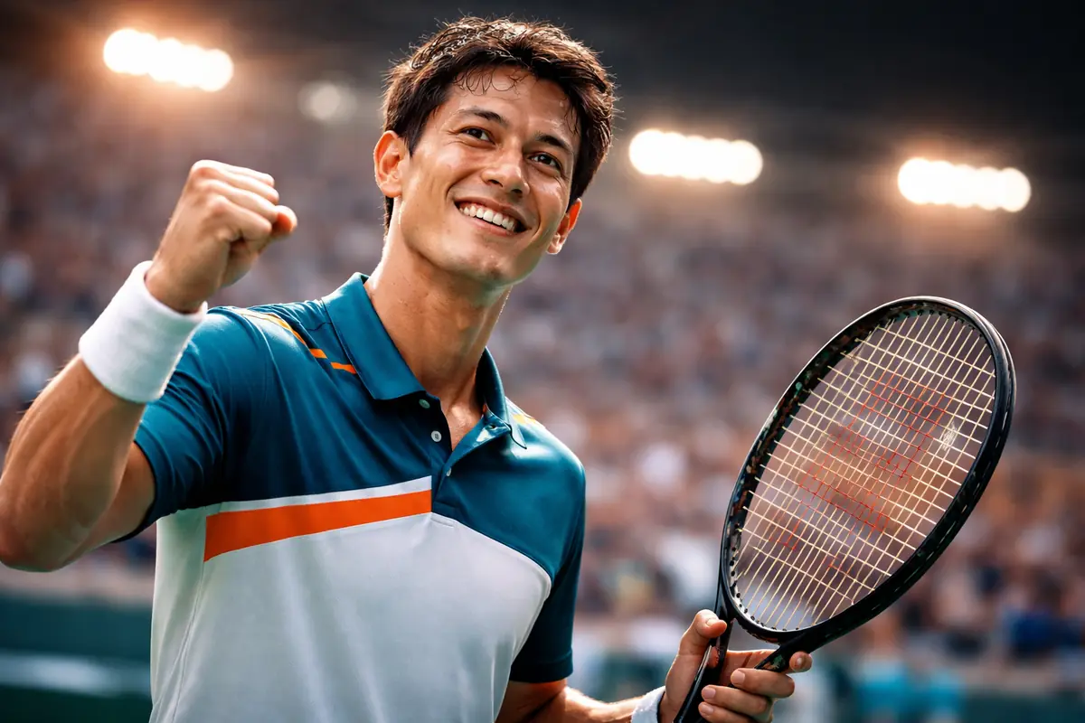 Tennista giapponese esultante